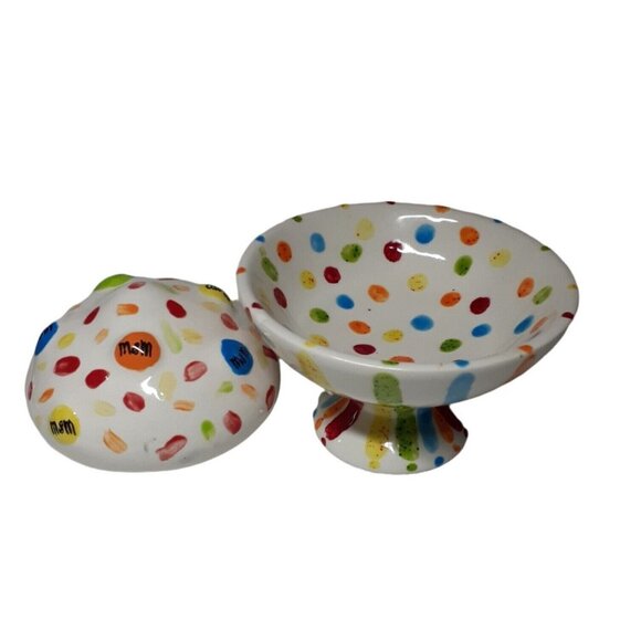 Artisan M&M Candy Ice Cream Pottery Pedestal Bowl Lidded Confetti Flecks Unique - Picture 2 of 6
